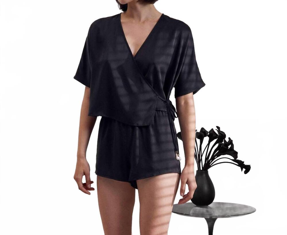 NEW LUNYA women's washable silk pearl dolman short set in black